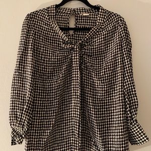 Kate Spade black and cream printed silk blouse xxs